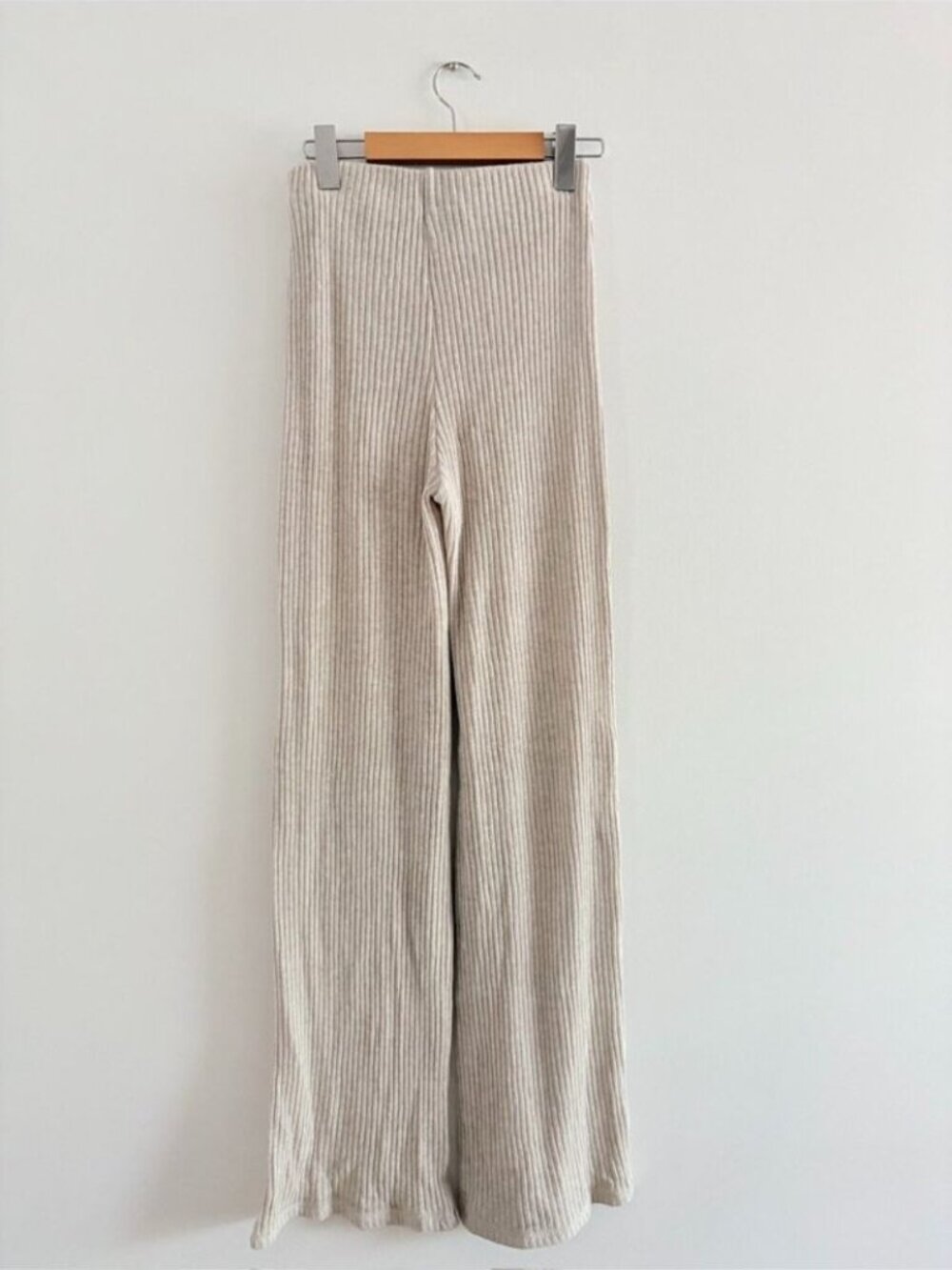 Zara Ribbed Knit SET Relaxed Top Wide Leg Pant Beige Neutral Size Small - Picture 5 of 6